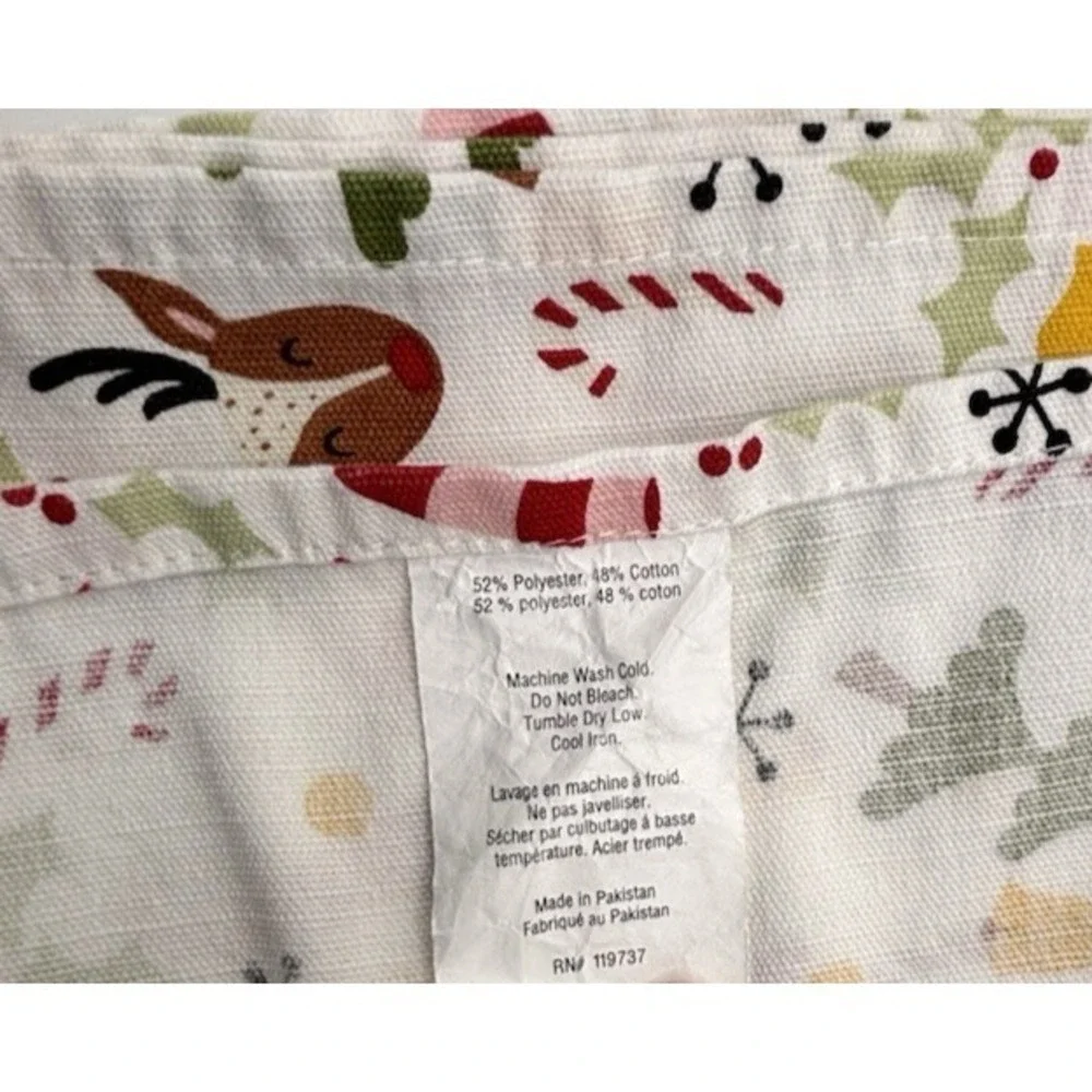 Christmas Holiday Theme Shower Curtain Tree Reindeer Holly Candy Cane Gift Bell